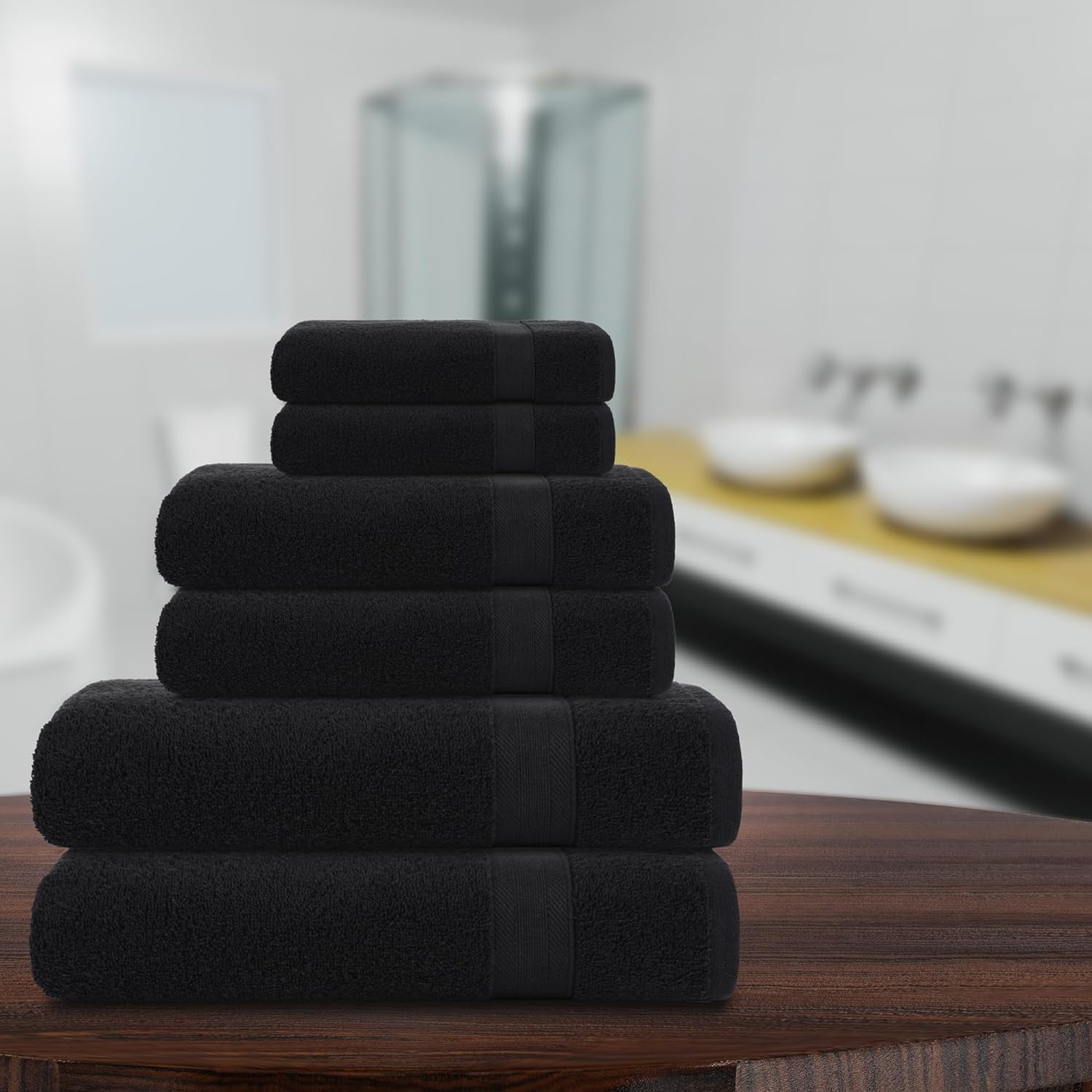 Quick-Dry, Soft & High Absorbent Bath Towels Cotton Turkish Bath Towel Set of 6 | Daily Use 100% Cotton Towels for Bathroom, Gym & More | Bathroom Towels Set (6 Pcs, Black)