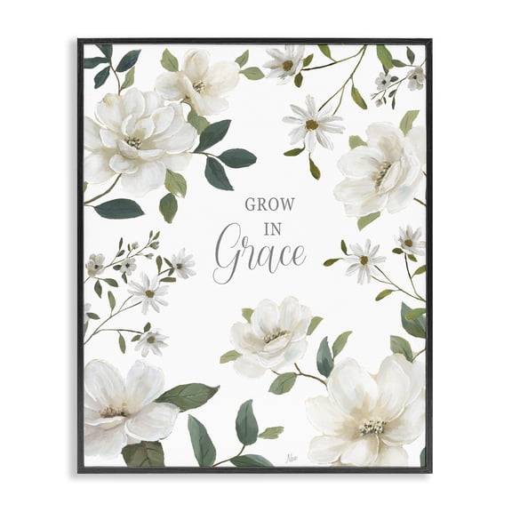 Stupell Industries Shabby Chic Floral Grow In Grace Black Framed Giclee Art, 11 x 14, by Nan