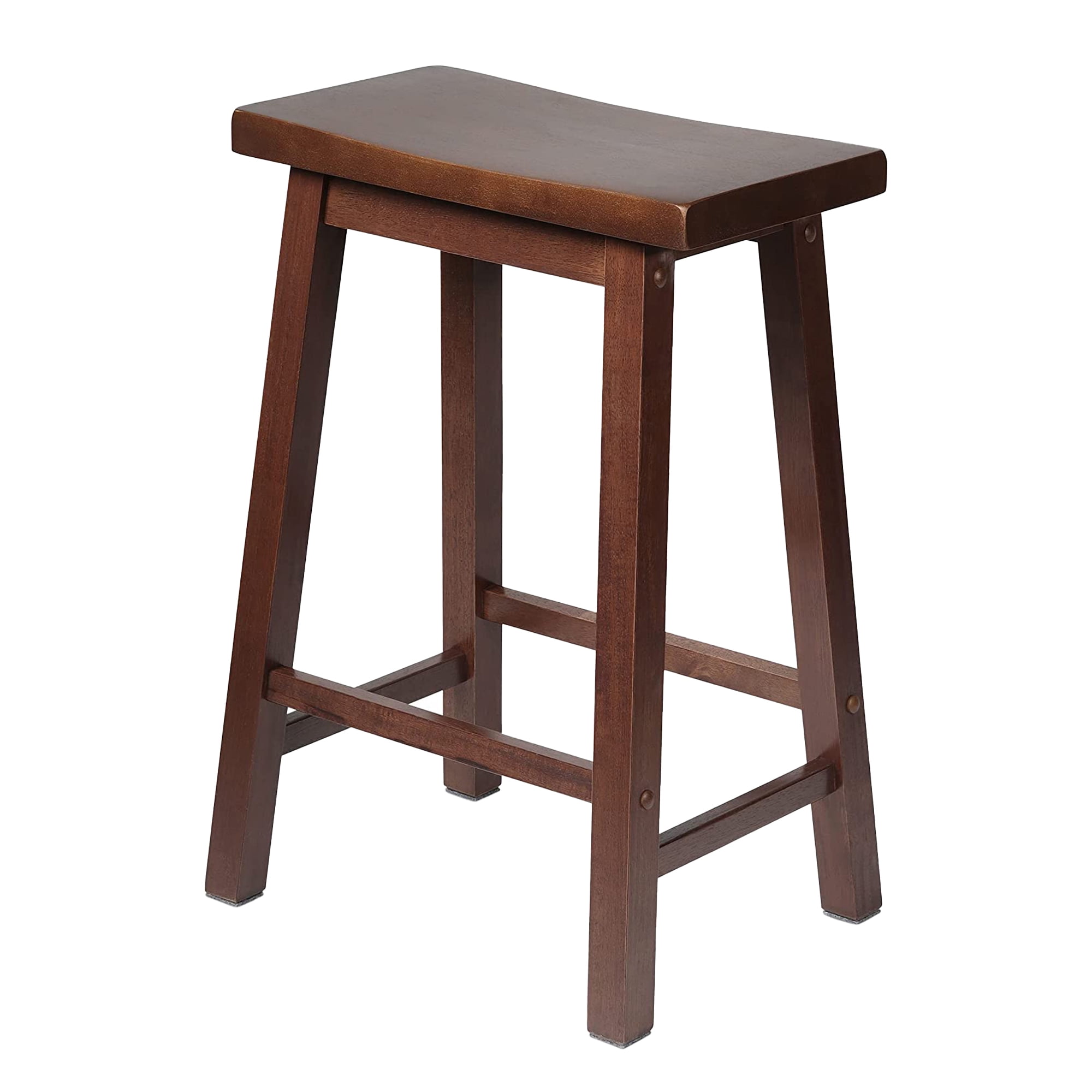 PJ Wood Classic Saddle Seat 24'' Kitchen Bar Counter Stool, Walnut (3 Pack)