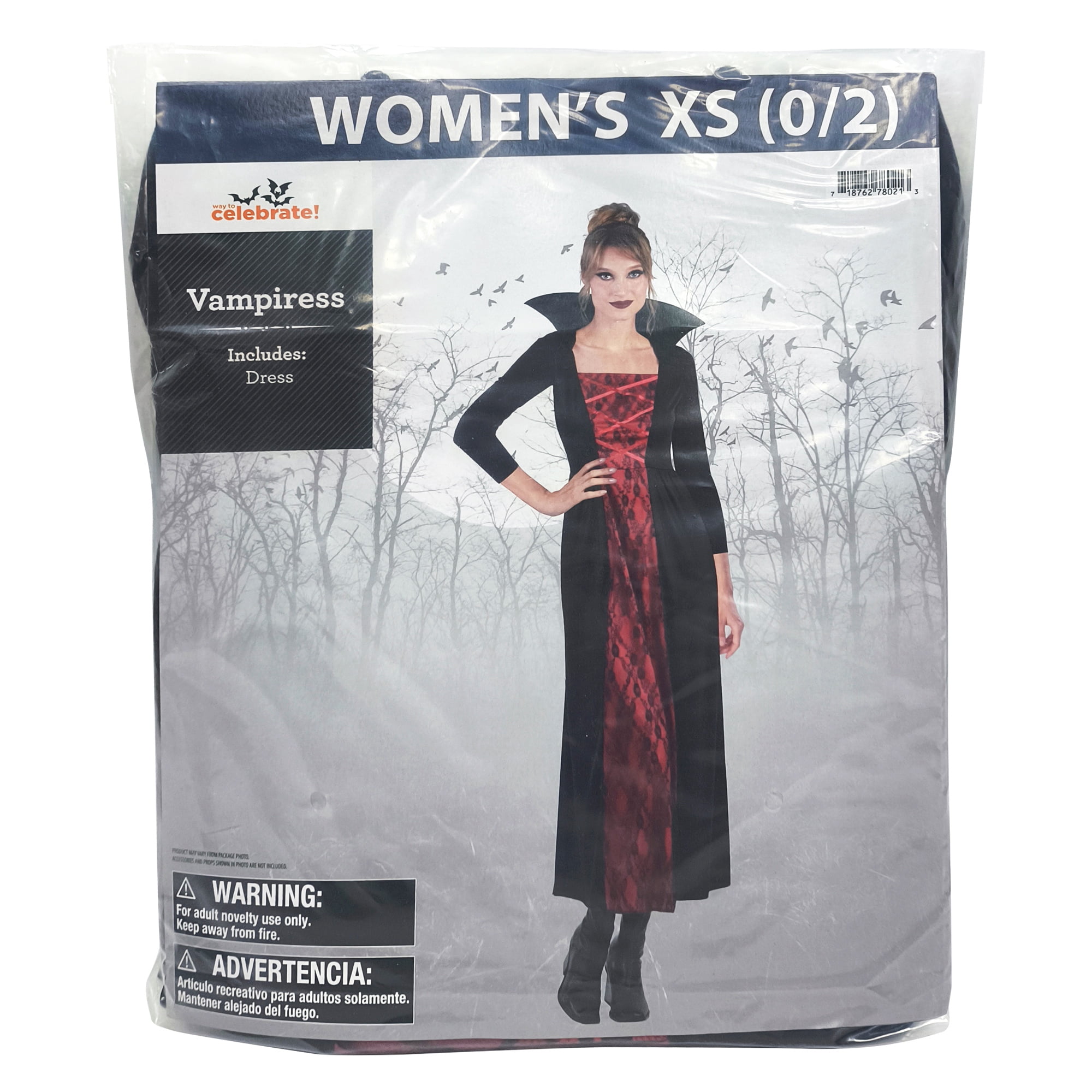 Vampiress Halloween Costume for Adults, Women's Size XS (0/2), by Way to Celebrate