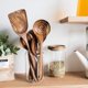 thumbnail image 5 of Juego de 6 utensilios de cocina de madera de teca con espátulas de madera que no rayan, cucharas, servidor de pasta, cuchara para arroz y frasco de almacenamiento, resistente al calor, acabado natural, 5 of 7
