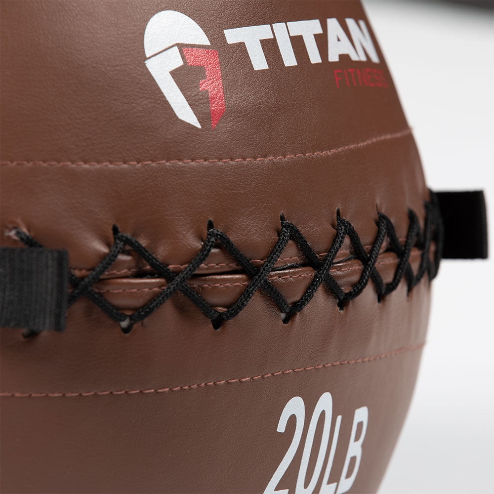Titan Fitness 20 LB Soft Leather Medicine Wall Ball, Brown Color-Coded Weighted Wall Ball, Full Body Dynamic Exercise Med Ball, Core Fitness, Strength Training, Exercise Conditioning