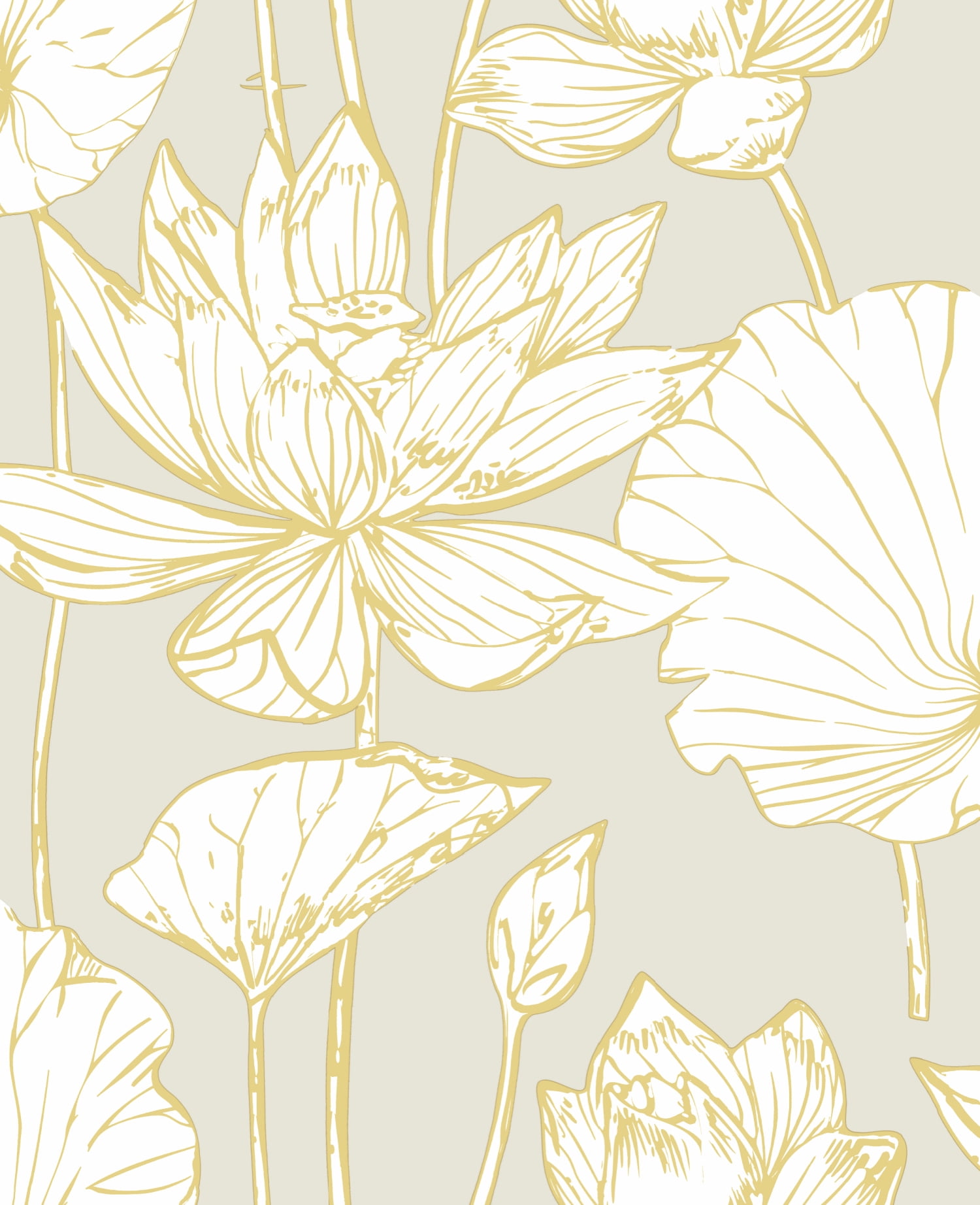 GW2018 Golden Oriental Lotus Flower Peel & Stick Wallpaper Roll 20.5' Wx18ft L