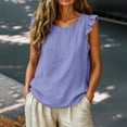 thumbnail image 6 of LIZUOJUN Tank Tops for Women Women's Summer Flutter Sleeve Tank Top Cotton Linen Blend Solid Color Casual Vest Tops for Vacation Daily Wear,Purple,3XL, 6 of 6
