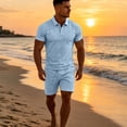 thumbnail image 6 of GrmtClth Mens Summer Collared Outfit Set Plain Short Sleeve Polo Shirt and Loose Shorts Casual Streetwear with Adjustable Waist Sky Blue M, 6 of 6