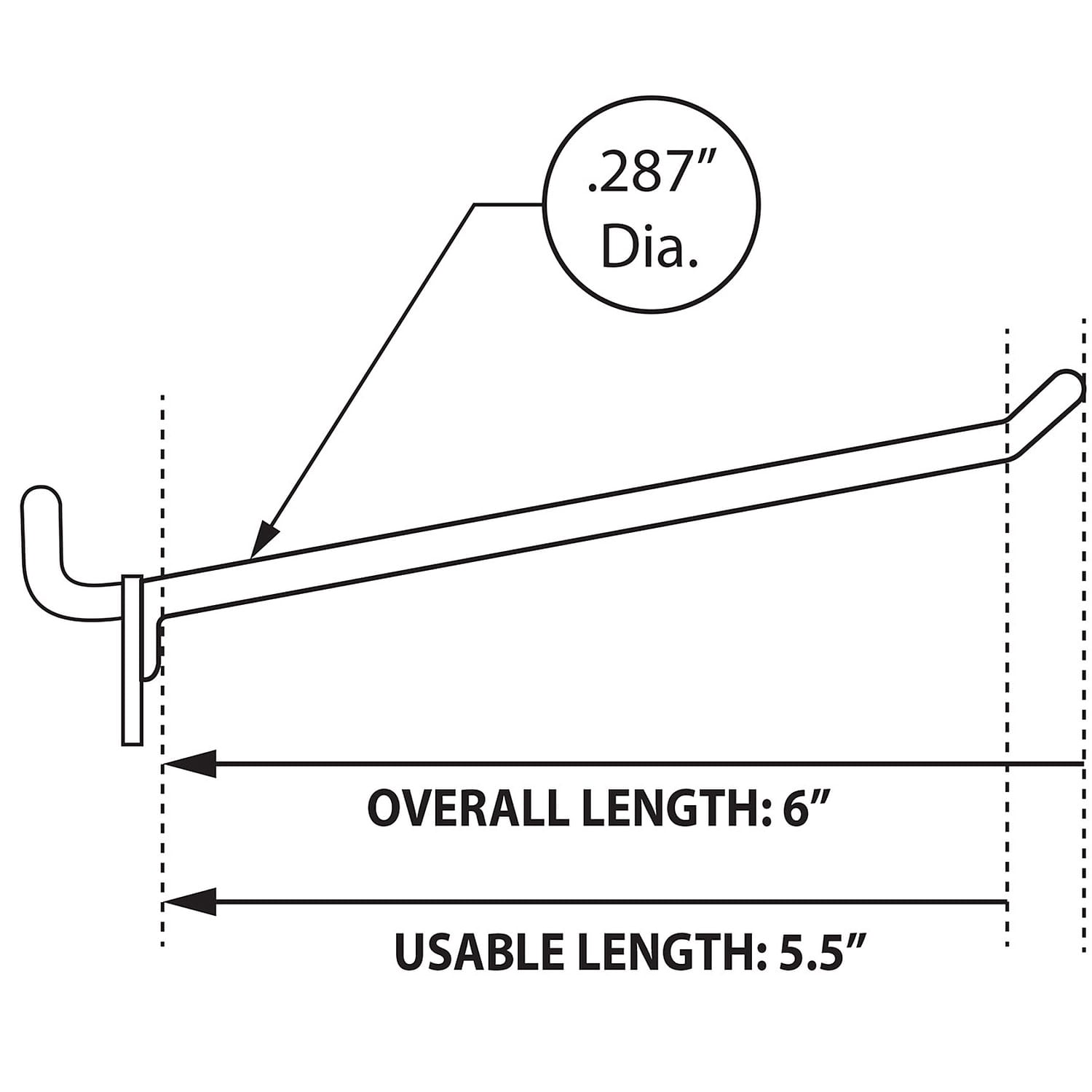 Azar Displays Black Plastic Hook 6 inch 50/Pack 800076-BLK