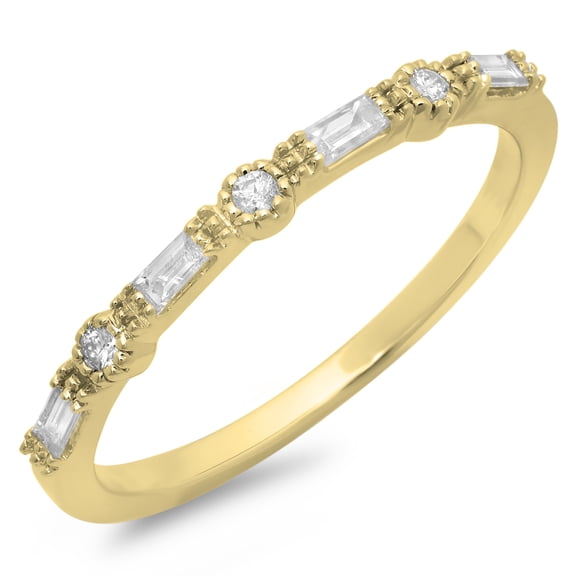 Dazzlingrock Collection 0.15 CT 10K Round, Baguette Diamond Ladies Wedding Band, Yellow Gold Size 10