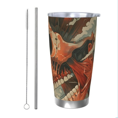 

Goofa Gigantic Skull In Clouds for 20 oz Skinny Tumbler Stainless Steel Coffee Mug Slim Vacuum Insulated Travel Cup Car Cup-Straw Two-piece Set
