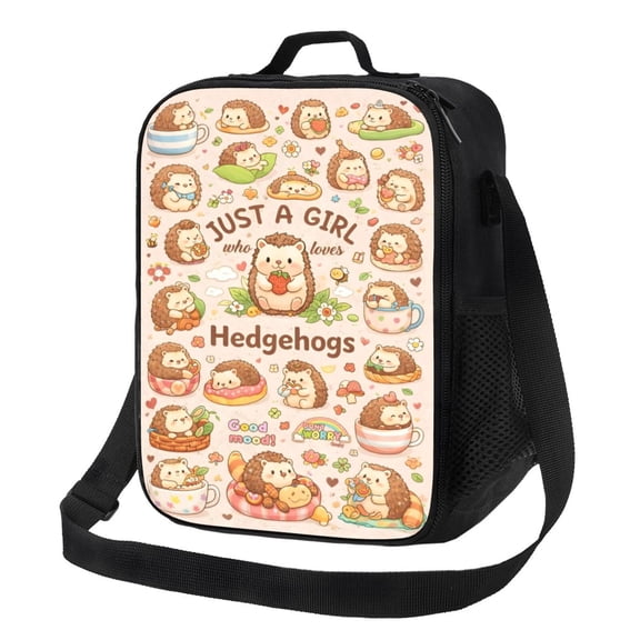 Cute Hedgehog Lover Lunch Bag Insulated Thermal Box with Shoulder Strap & Handle for Work and Picnic