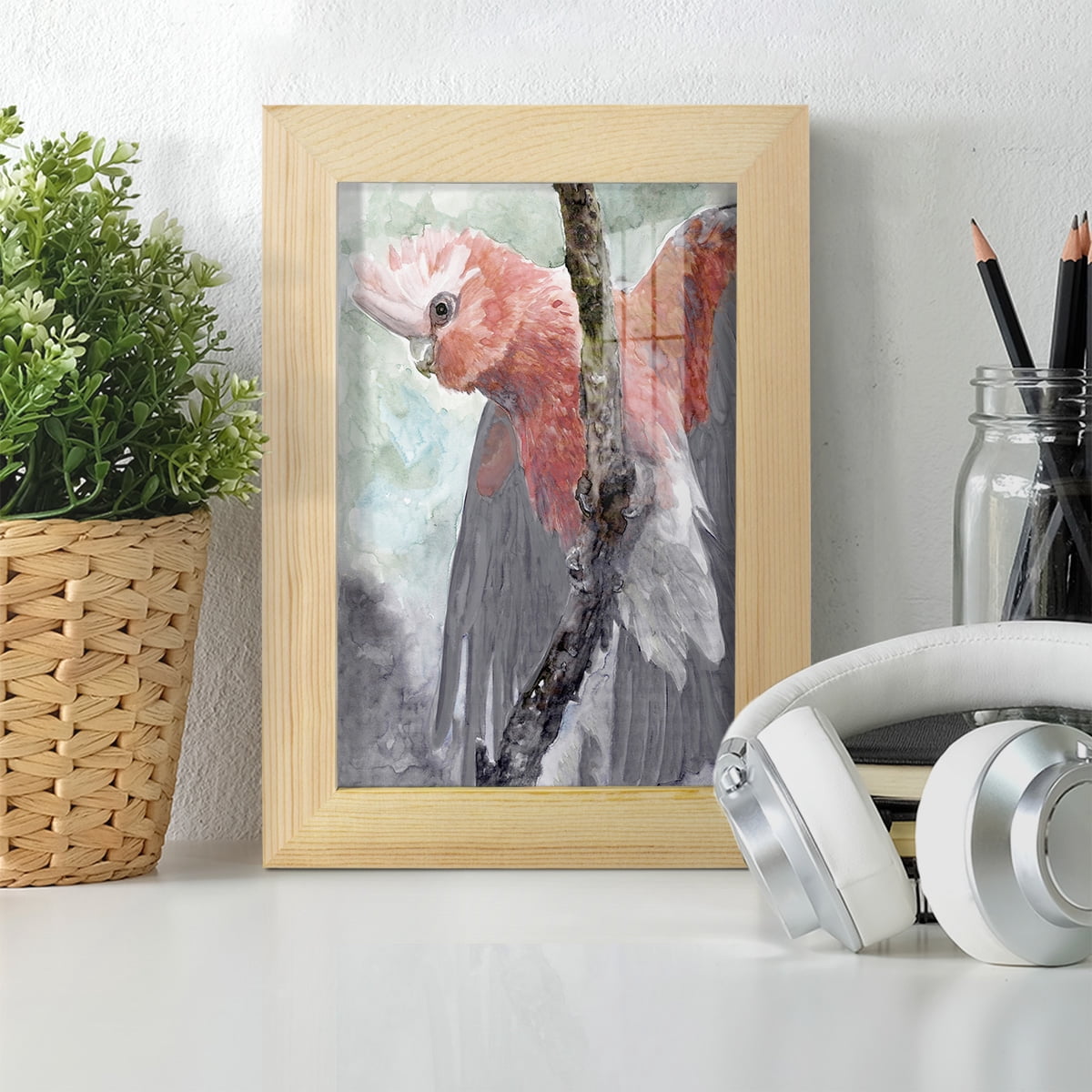 Tropic Parrot II - Framed Print w/glass - Natural Wood