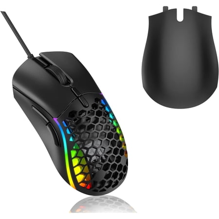 RaceGT Wired Gaming Mouse with Swap Honeycomb Shell, Adjustable7200 DPI, 7 Programmable Buttons, Lightweight Gaming Mice with 13 RGB Backlight for Windows PC Gaming and Office,Black