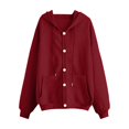thumbnail image 3 of Sudadera con Capucha y Cremallera para Mujer, Forro Suave, Ideal para el Invierno. Sudadera Informal Gran Tamaño con Botones en la Parte Delantera. Rojo Vino XL, 3 of 7