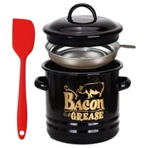 46 Oz Bacon Grease Container, Bacon Grease Saver with Strainer for Kitchen, Ceramic Bacon Grease Jar with Food-Grade Silicone Spatula & Lid, Cooking Up Fat Catcher, Vintage Rustic Farmhouse (Black)
