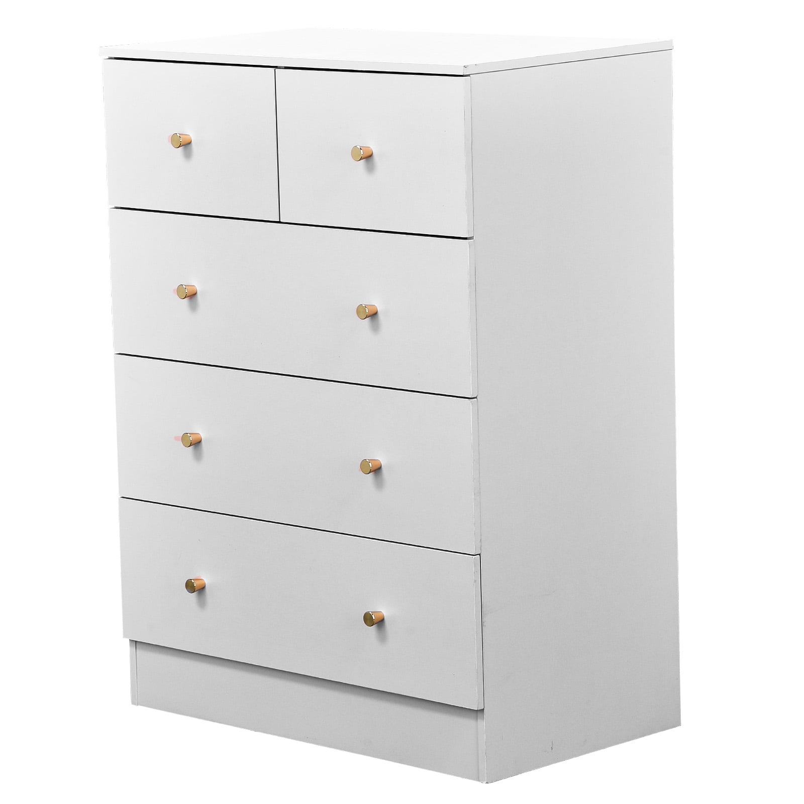 5-Drawer Dresser, 3+2 Drawer Storage Cabinet with Linen-Textured Melamine Surface, Gold Handles, Particle Board Chest of Drawers for Bedroom Living Room Hallway
