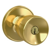 First Secure by Schlage Hawkins Keyed Entry Door Knob Lock in Bright Brass for Exterior Door