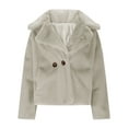 thumbnail image 4 of Kilaqueen Fleece Jacket Women Faux Fur Long Sleeve Notch Lapel Cropped Coat Solid Color Plush Fuzzy Open Front Cardigans, 4 of 9