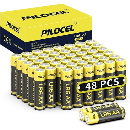 AA Batteries 48 Pack, High-Performance Alkaline Batteries, 10-Year Shelf Life Double A for Household and Office Devices, Long-Lasting LR6 Battery on Clearance