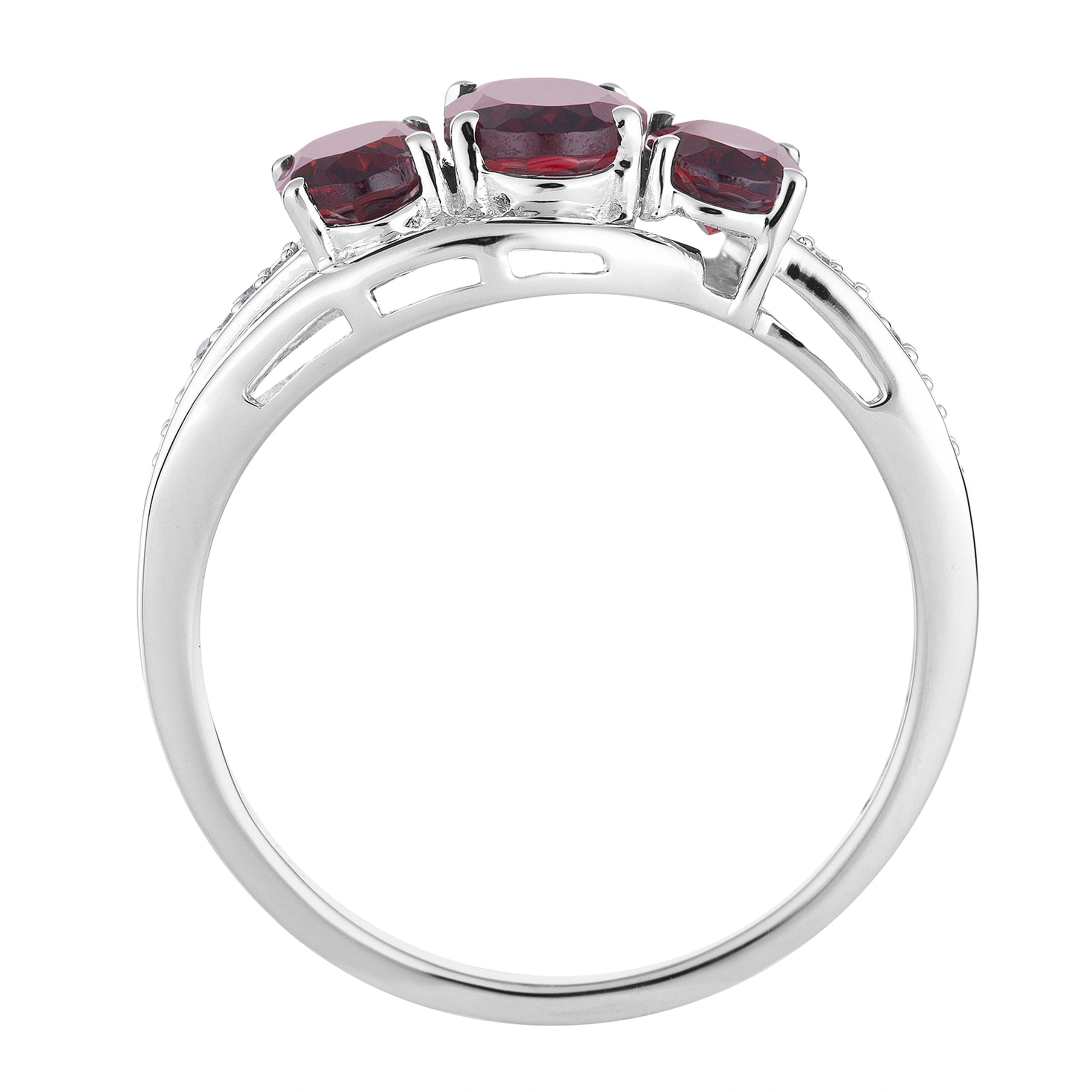 10k White Gold Garnet & Diamond Accent 3-Stone Ring