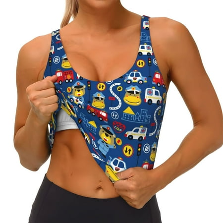 Qokaie Animals Rescue Team Pattern Womens Scoop Neck Sports Bra Breathable Workout Vest Padded U Back Medium Impact Fitness Gym Yoga Bra Workout Crop Top