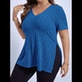 thumbnail image 4 of Blusas de Talla Grande para Mujer, Informales, con Cuello en V, Corta y Dobladillo Dividido, para Verano Azul 5XL, 4 of 8