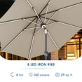 thumbnail image 5 of 9FT Solar LED Patio Umbrella Market Table Umbrella, 16 LED Strip Lights & Hub Light, Aluminum Frame,Beige, 5 of 6
