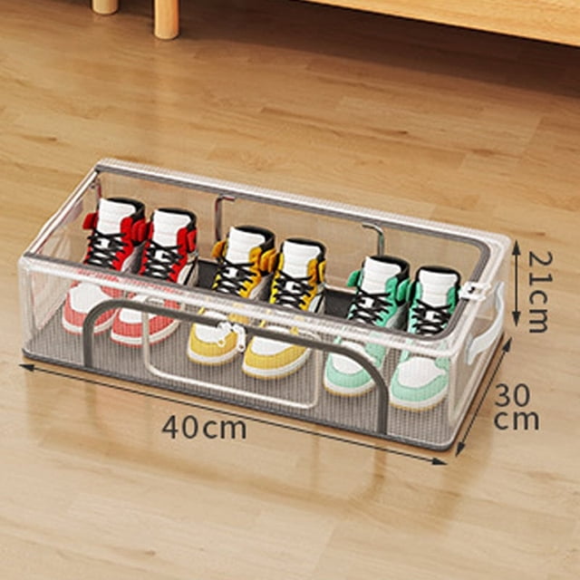 Fufafayo Foldable Underbed Shoe Storage Box, PVC Shoe Organizer for Closet Entryway, Transparent Thickened Steel Frame Stackable Storage Container for Bedroom Living Room