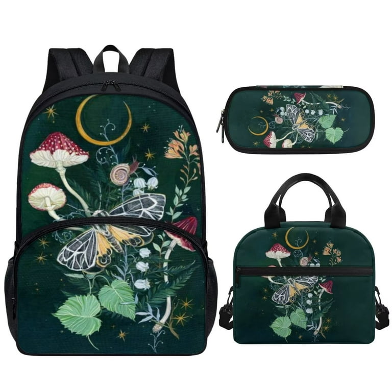 Pzuqiu Aesthetics Mushroom Print School Bags for Kids 17 Inches Polyester  School Backpack Lightweight Shoulder Backpacking Storage 