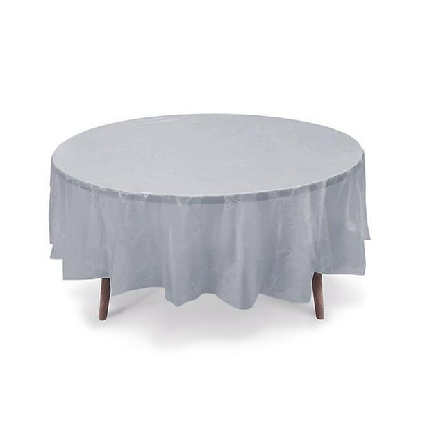 12 Pack 84 Silver Round Plastic Table, Silver Round Tablecloth Plastic