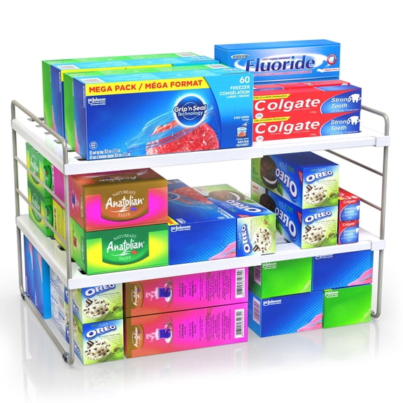 YAN & HIN 3-Tier Pantry Cabinet Organizers and Storage Adjustable Height and Expandable Kitchen Plastic Wrap Organizer Sturdy Aluminum Foil Countertop For Cupboard Multi-Purpose Use