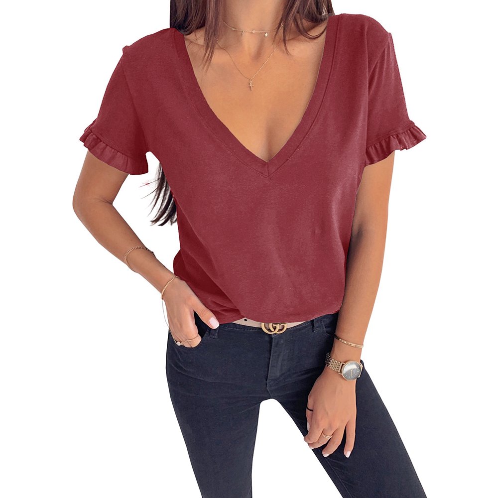 v neck solid color short sleeve pocket romper