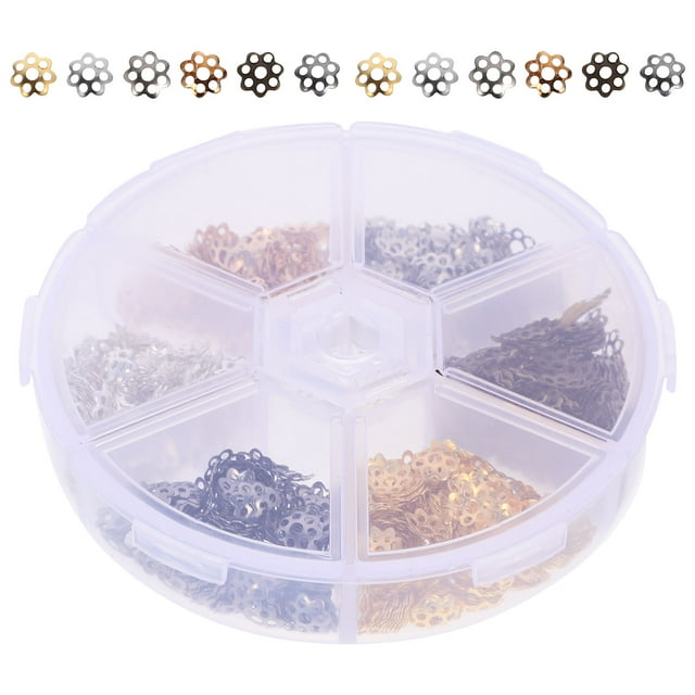 OULII Iron Flower Bead Caps for Jewelry Making Assorted Colors with Storage Plastic Box