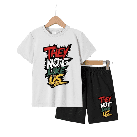 Okgogo Summer Clothes For Big Boys Letter Print Short Sleeve Casual Tee Elastic Shorts 2-Pieces Outfits 8-12Y White
