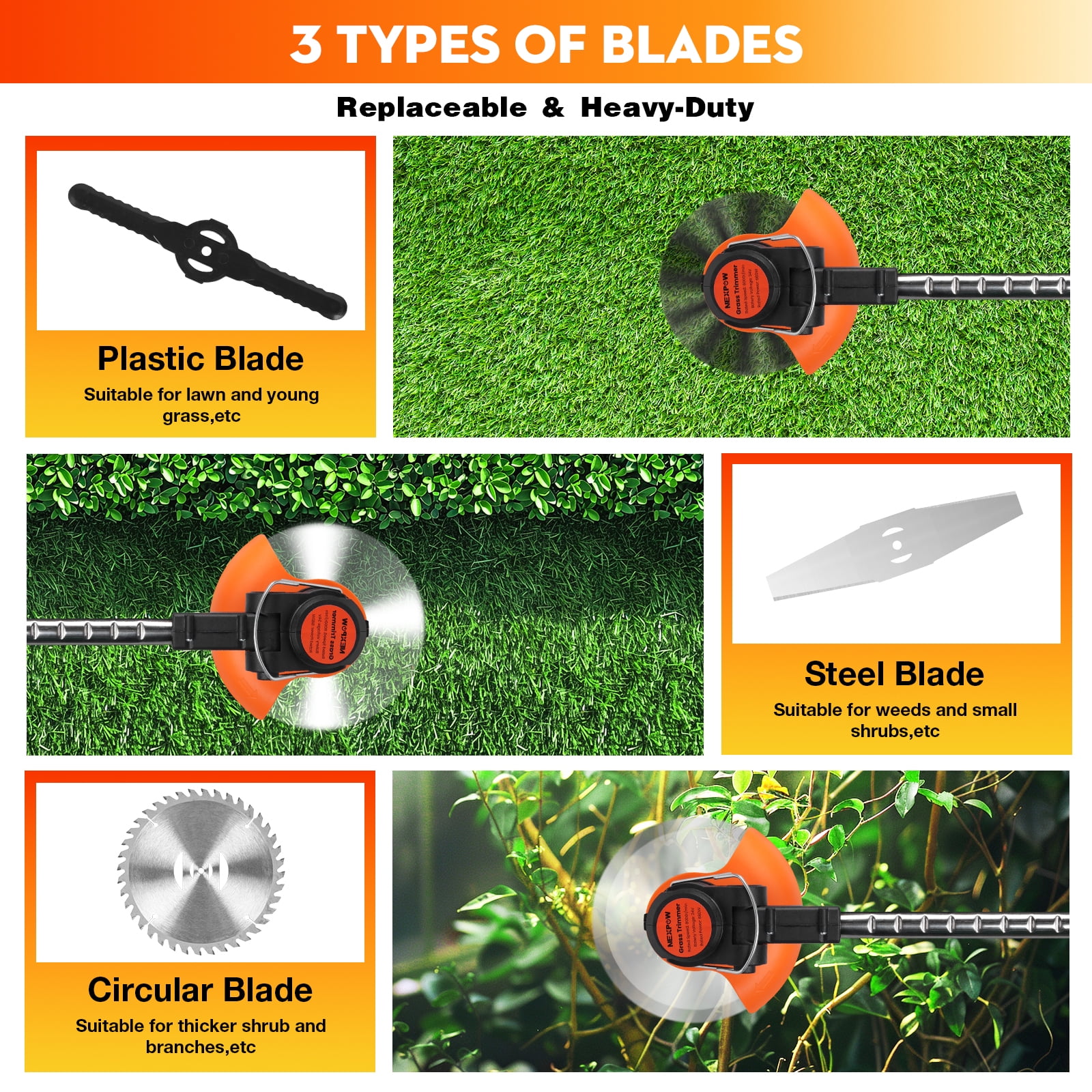 NEXPOW 24V Cordless Grass Trimmer  Lightweight Lawn Edger & Weed Cutter for Garden & Yard Care, Orange