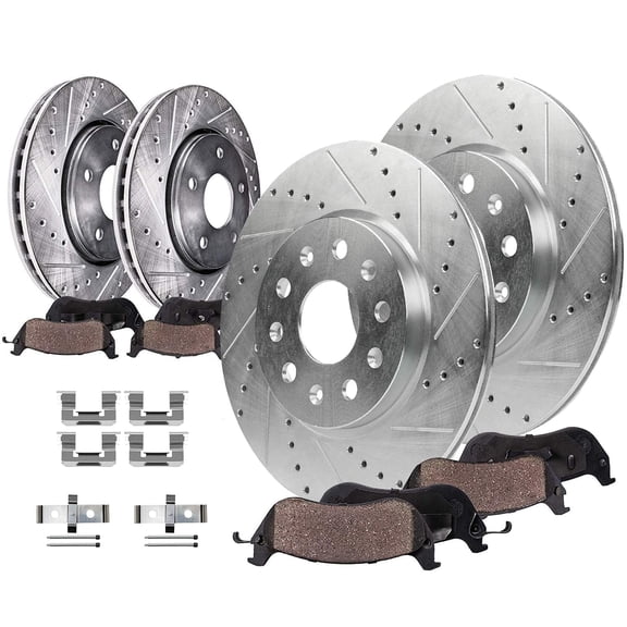 Detroit Axle - 8pc Brake Kit for 2015-2019 Cadillac ATS, 12.64" inch Front and 12.40" inch Rear Drilled and Slotted Disc Brake Rotors Ceramic Brakes Pads with Hardware