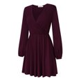 thumbnail image 3 of Women's Smart V-Neck A-Line Casual Party Dress (Wine Red, 2XL), 3 of 7