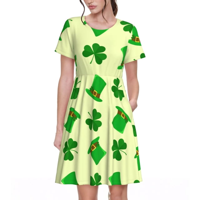 Disketp St. Patrick's Day para Vestido de Manga Corta para Mujeres, Vestidos de Verano para Mujeres, Casual y Holgado para la Playa