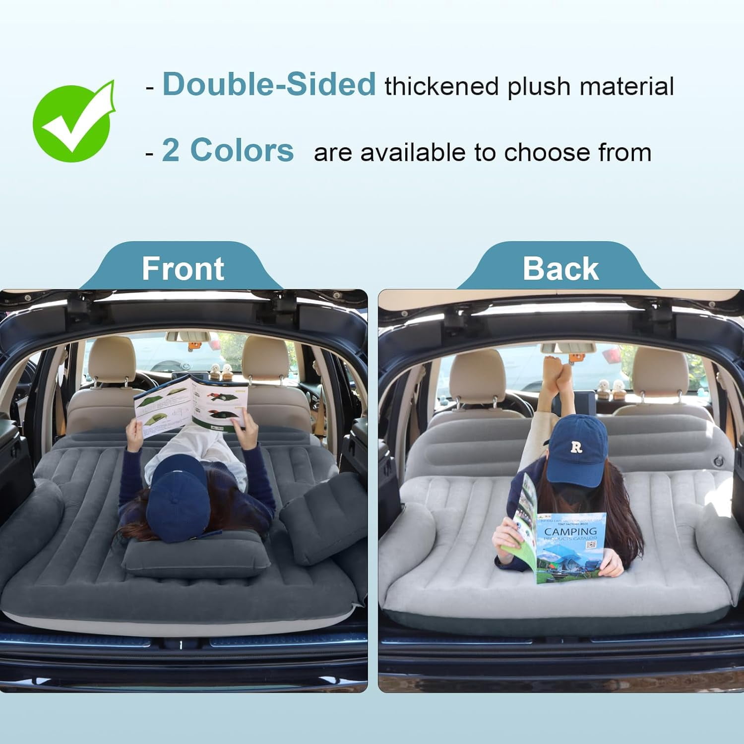 Air Mattress, Double-Sided Thick Flocked Car Air Mattress with Built-in Pump & Pillow, Complete Sleeping Accessories for Auto Camping & Road Trips