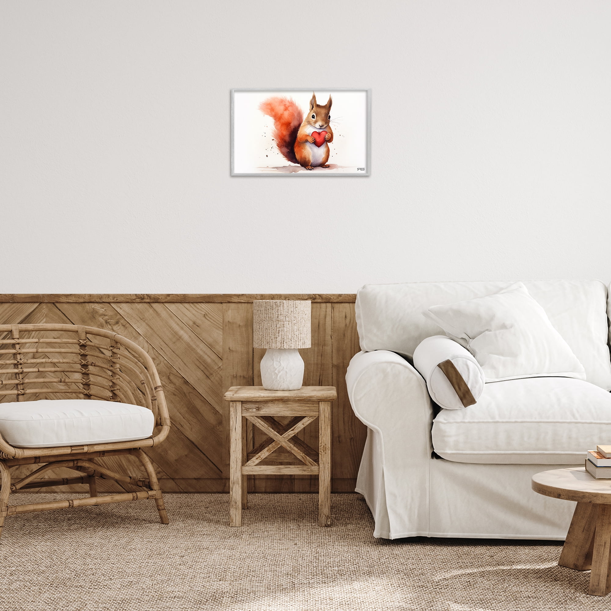Stupell Industries Squirrel Holding Heart Animals & Insects Painting Gray Framed Art Print Wall Art, 18 x 12