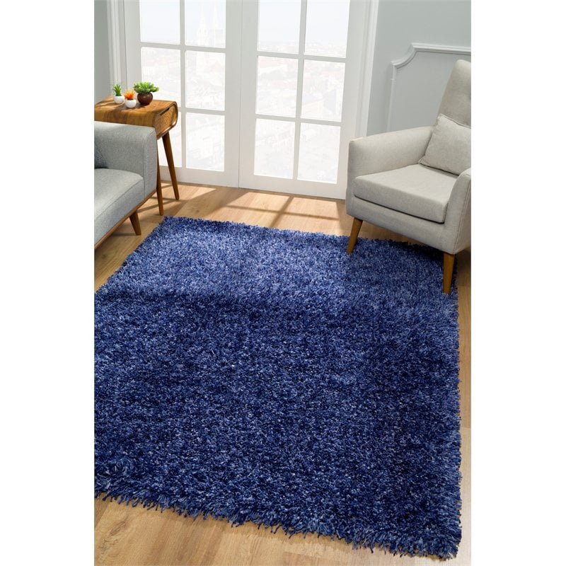 Pemberly Row 5x7 Shaggy High Pile Fluffy Area Rug in Blue