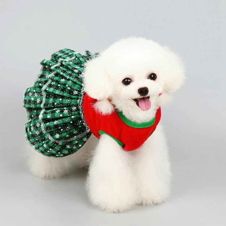 Xmarks Cherry Christmas Pet Costume Buffalo Plaid Skirt Dog Clothes Santa Dress Walmart