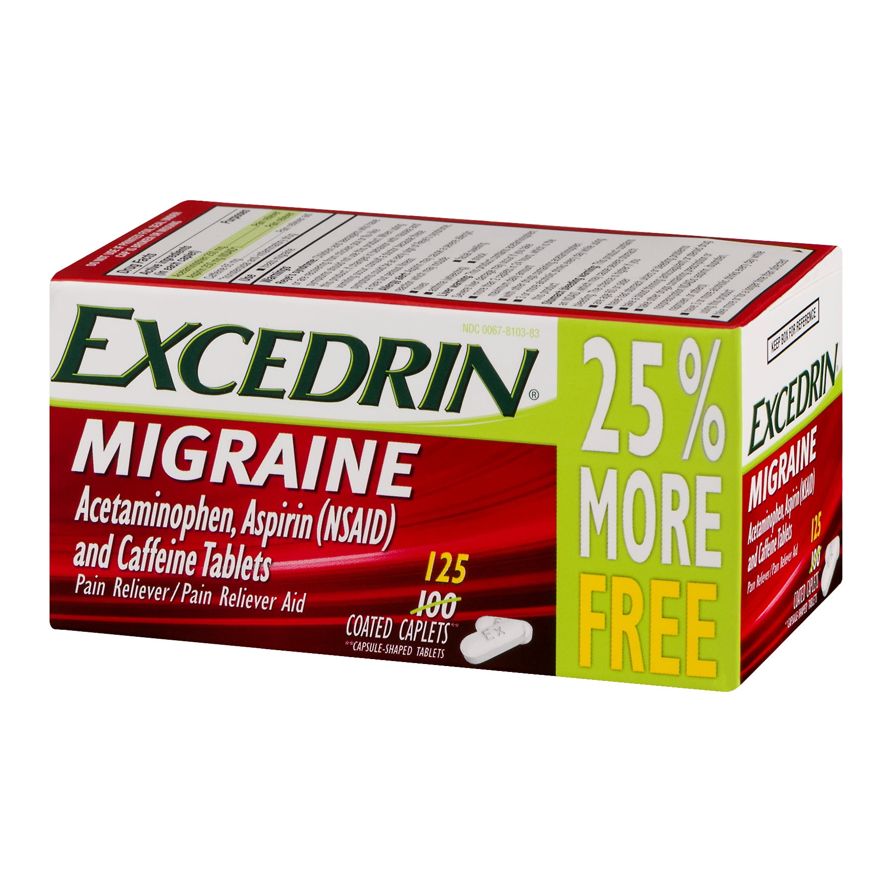 Excedrin Migraine Pain Reliever Caplets, 125 Count