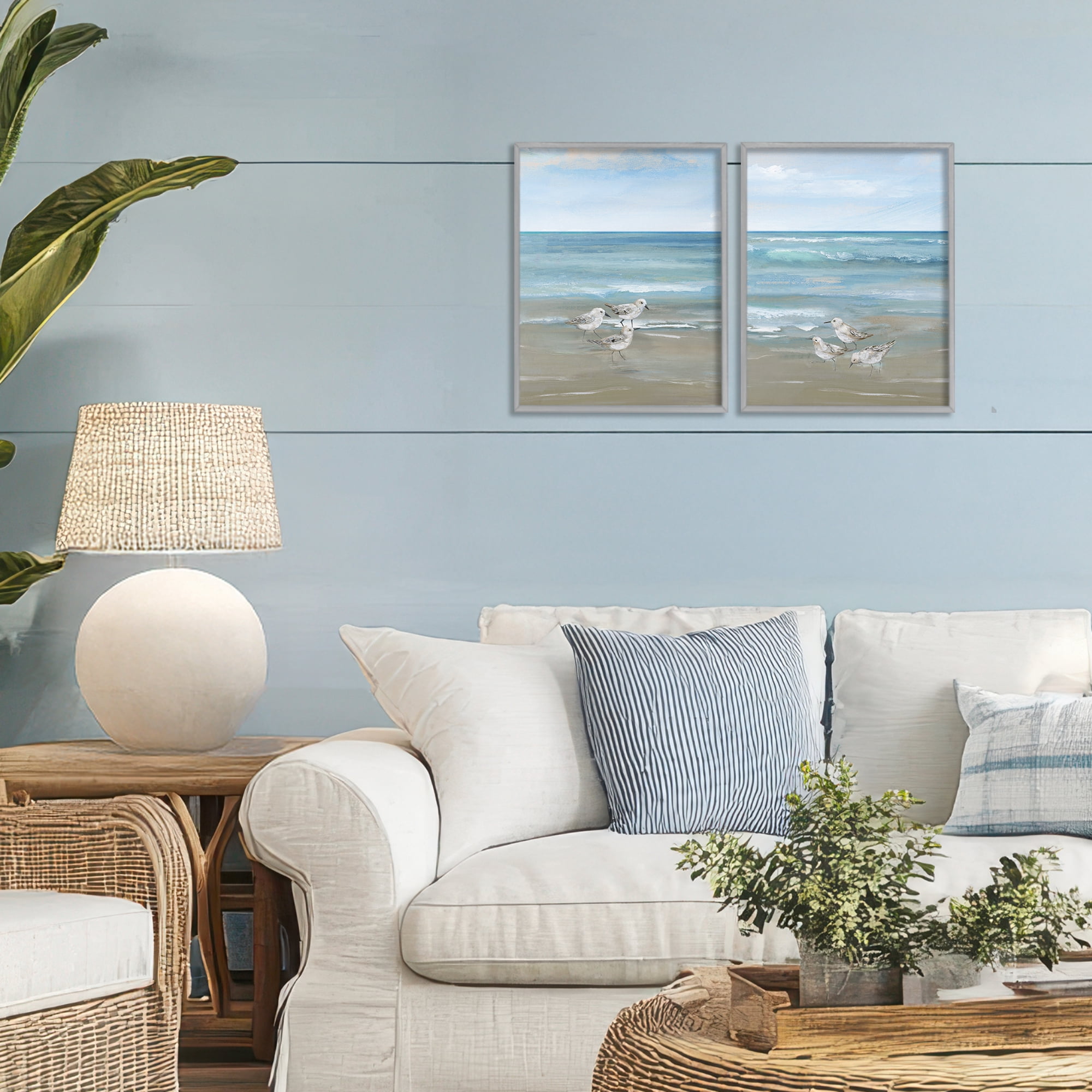 Stupell Industries Seaside Sanderlings at Dawn 2 Piece Gray Framed Giclee Art Set, design by Nan