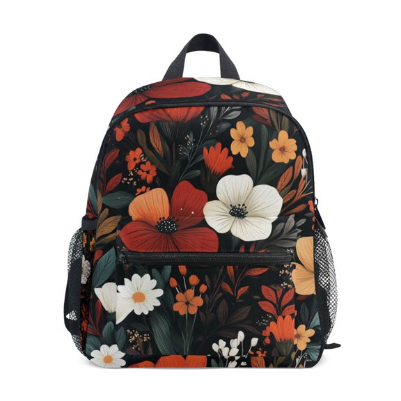 FORMRS School Backpack with Front Zippered Pocket 12" Student Travel Daypack, Red Flowers Pattern