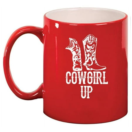 

Cowgirl Up Boots Ceramic Coffee Mug Tea Cup Gift for Her Friend Coworker Wife (11oz Red)
