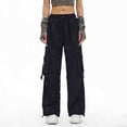thumbnail image 6 of Danhjin Cargo Pants for Women Loose Stretchy Wide Leg Elastic Drawstring Casual Pants Streetwear Travel Hiking Pants, 6 of 6