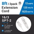 thumbnail image 3 of Clear Power 8ft 3 Outlets Indoor Extension Cord 2 pack, Grounded Power Strip, Hangable Heavy Duty Plug for Indoor Home Office, Dorm Room, ETL Listed, 3 of 6