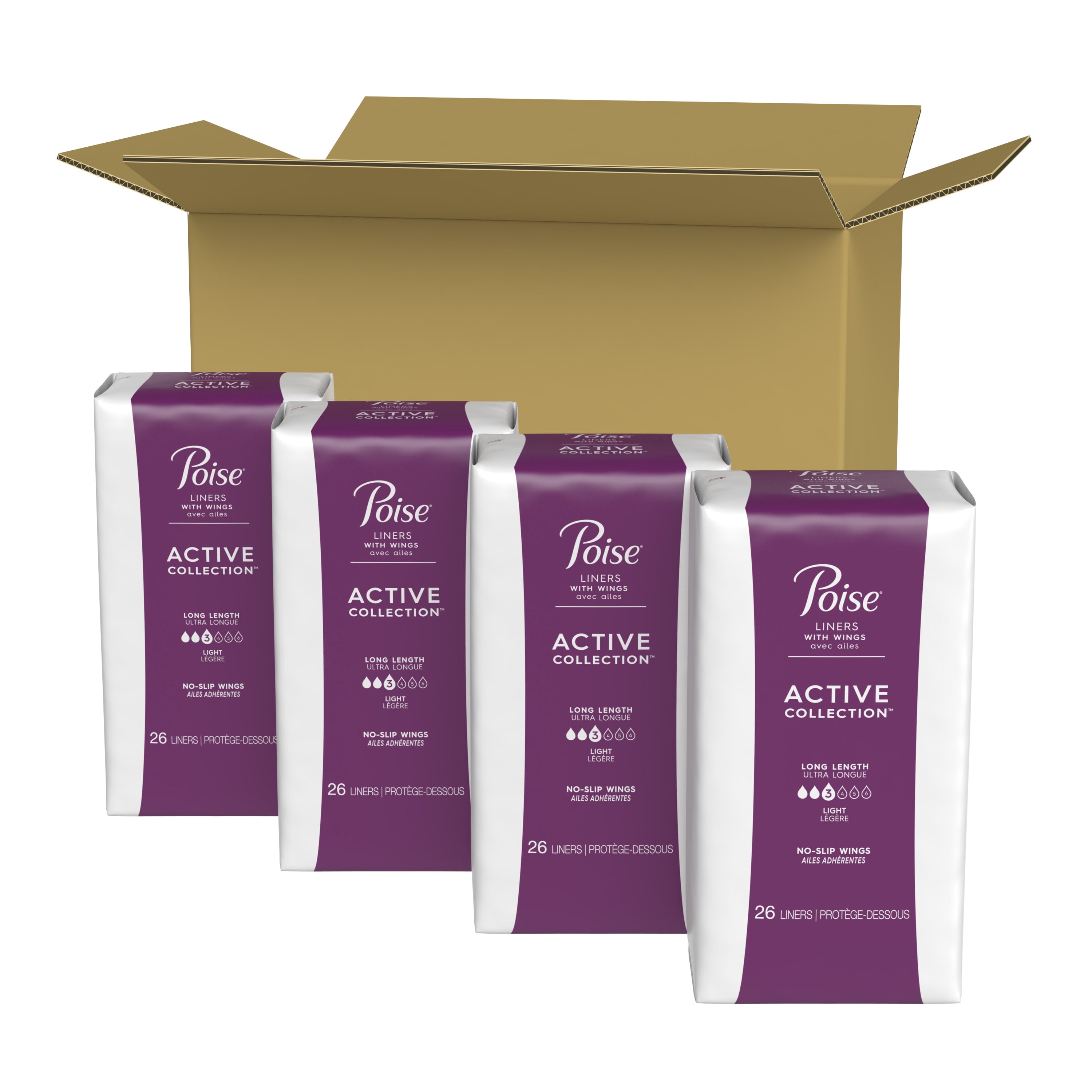 Poise Ultra Thin Women's Light - Long Postpartum Incontinence Liners with Wings, 104 Count