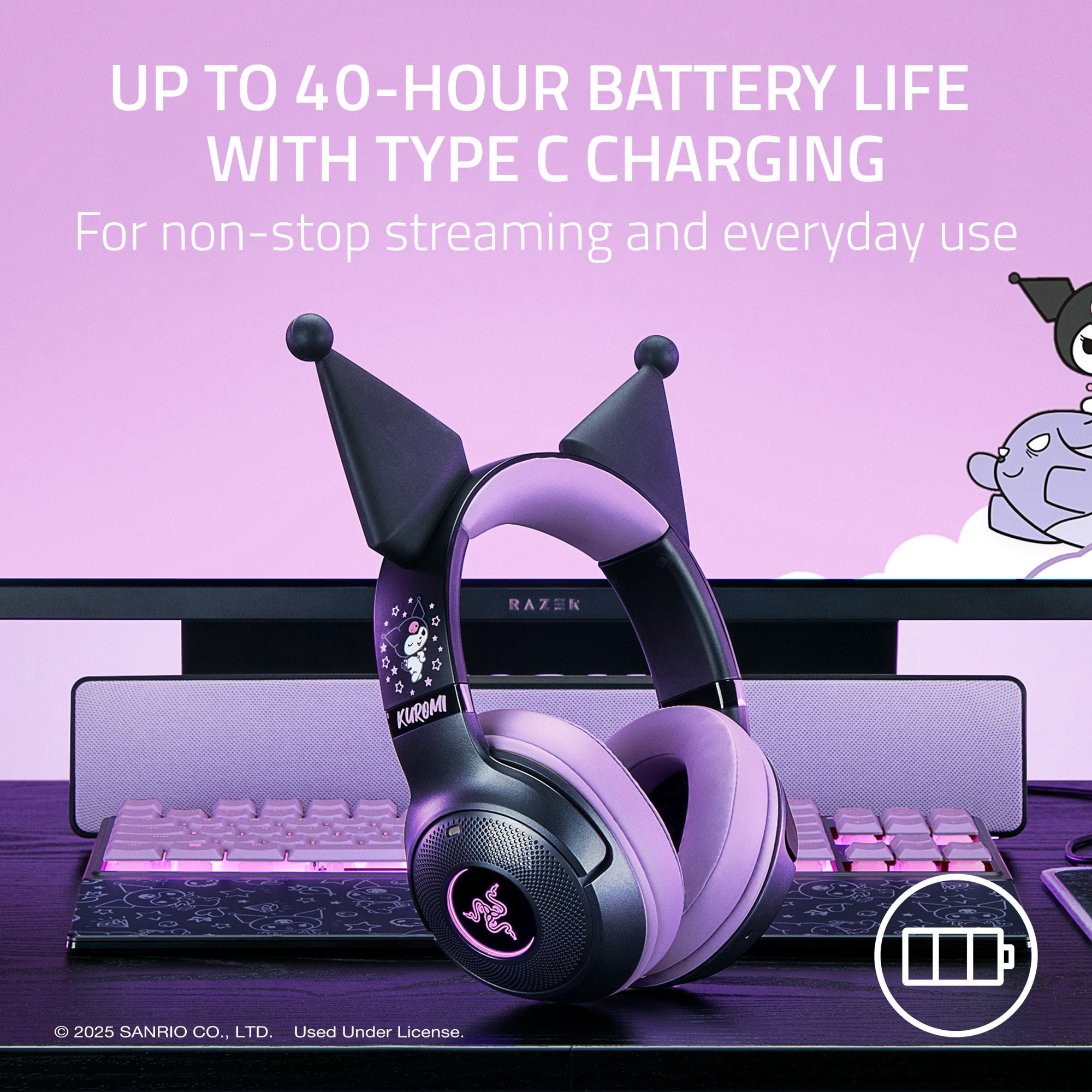 Razer Kraken Kitty V2 BT Wireless Bluetooth RGB Gaming Headset - Kuromi Edition