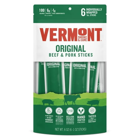 Vermont Smoke & Cure Original Beef & Pork 6ct, 1oz Sticks