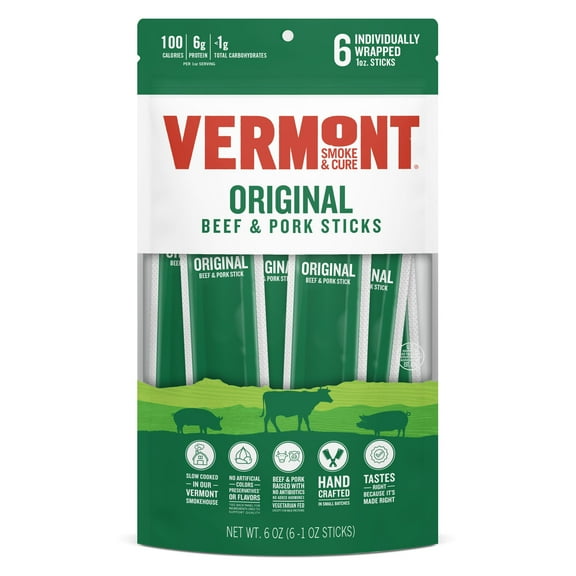 Vermont Smoke & Cure Original Beef & Pork 6ct, 1oz Sticks